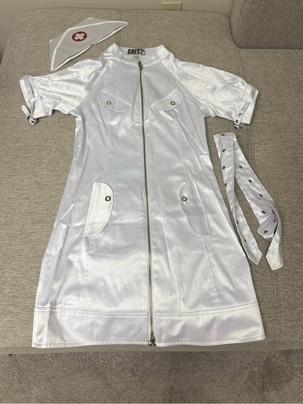 NWT Nurse Zip-Front MINI Shirt Dress Small